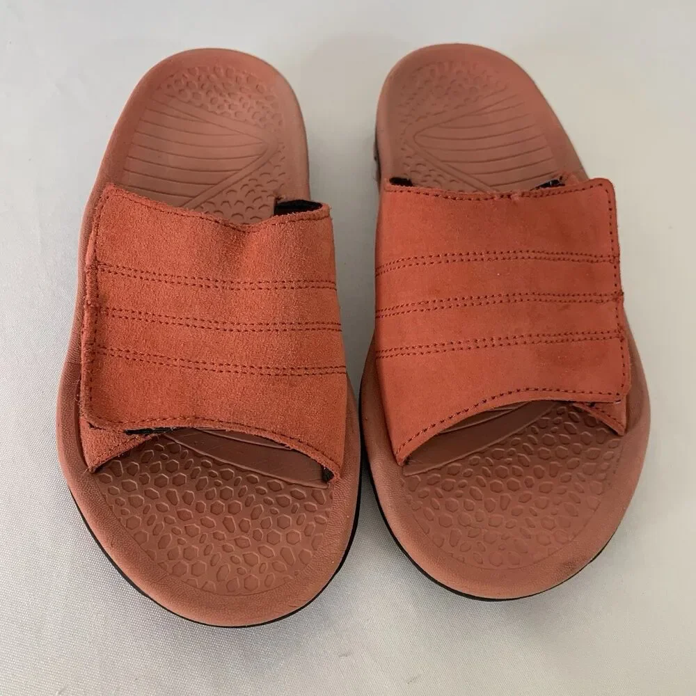 Walk Smart Sport Slide Sandal Women 8 Salmon Pink‎ Leather Comfort Hiking Travel